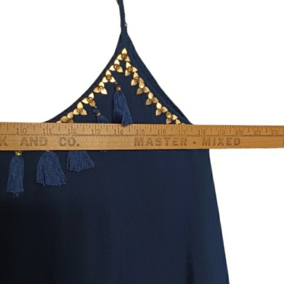 POOL TO PARTY BY SUBTLE LUXURY Blue Tassel Floral Studded Mini Dress M/L NWT - Picture 9 of 10